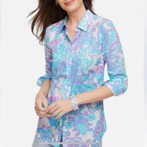 Talbots Plus Ladies Paisley Button-Up ‎ Turquoise Lavender Shirt. Size 1X. NWOT